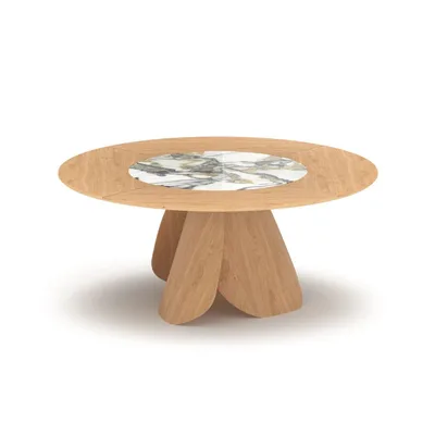 Ozzio Tavolo rotondo fisso Veliero art. T314 con struttura in legno e piano in legno e ceramica da Ø180 cm - Con disco girev