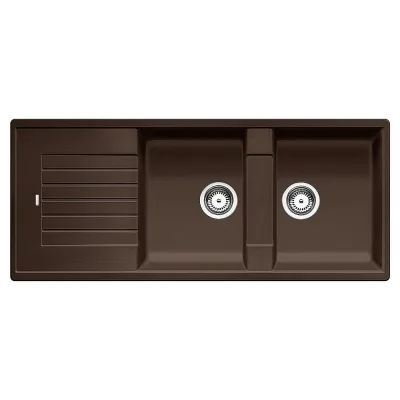 Blanco | Lavello due vasche con gocciolatoio ZIA 8 S 1515602 finitura caffè da 116x50 cm - Sopratop