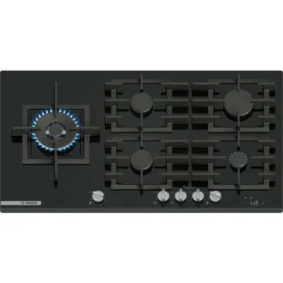 Bosch Piano cottura a gas PRS9A6H40 in vetro temperato nero da 90 cm - Serie 8