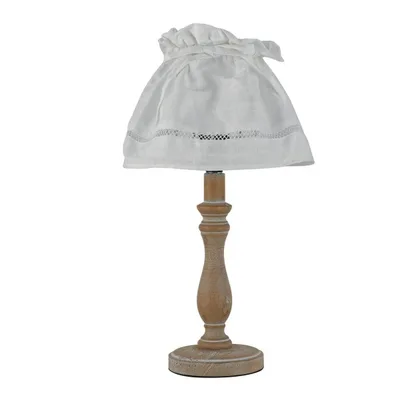 Lampada da tavolo in legno naturale e paralume in tessuto 1Xe14 18X34Cm