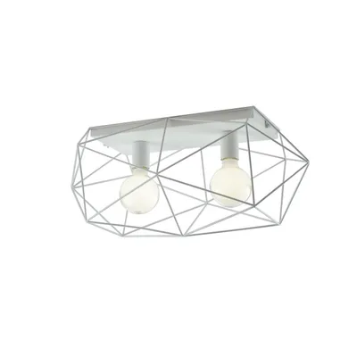 Plafoniera geometrica in metallo bianco, 2 luci E27, 60x26.5cm