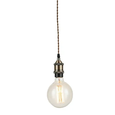 Sospensione cavo in tessuto con portalampada in alluminio rame, 1 luce E27, 16x126cm