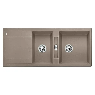 Blanco Lavello due vasche con gocciolatoio METRA 8 S 1517357 finitura tartufo da 116x50 cm - Sopratop