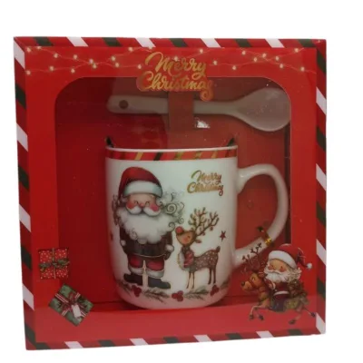 Set Tazza Natalizia con Babbo Natale e Renna + Cucchiaino Idea Regalo di Natale