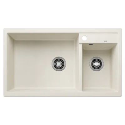 PRONTA CONSEGNA - Blanco | Lavello due vasche con gocciolatoio METRA 9 1527121 finitura soft white da 86x50 cm - Sopratop