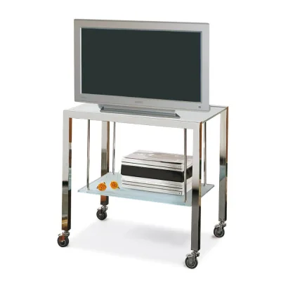 X.ABITAre Carrello porta TV Fuorimilano art. A41 con struttura in metallo e piano in cristallo da L.90 e H.50 cm - Con ruote