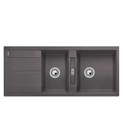 Blanco Lavello due vasche con gocciolatoio METRA 8 S 1518884 finitura grigio roccia da 116x50 cm - Sopratop