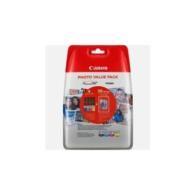 MULTIPACK Cartuccia ORIGINALE CANON PIXMA 6508B005 IP7250 MG5450 CLI-551 4 COLORI + 50 FOGLI CARTA FOTOGRAFICA