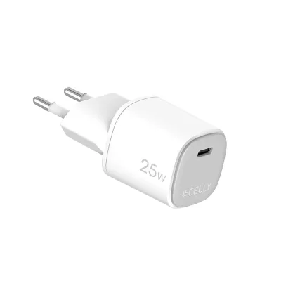 CELLY USB-C WALL CHARGER GAN 25W WHITE UPTC1USBC25WWH