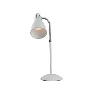 Lampada da tavolo in metallo bianco con diffusore orientabile, lampadina E14, 13x42.5cm