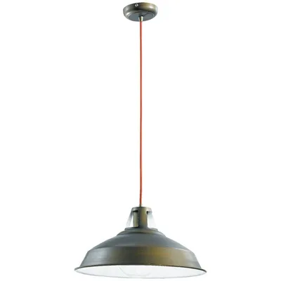Lampadario a sospensione in metallo grigio antichizzato, cavo in tessuto, 1 luce E27, 39x120cm
