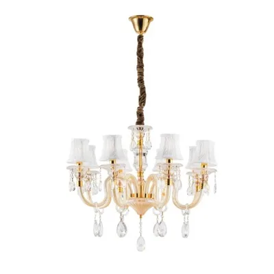 Lampadario a sospensione elegante bianco e oro in cristallo, 8 luci E14, 73x128cm