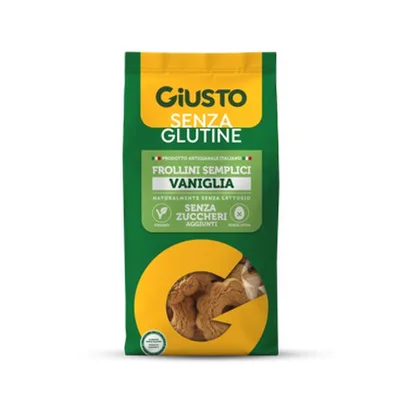 Giusto senza glutine frollini semplici alla vaniglia senza zuccheri aggiunti 200 g vegan, senza uova e naturalmente privo di lattosio, con edulcorante