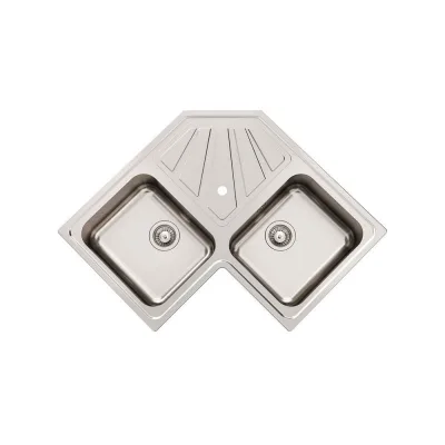 Foster Lavello ad angolo due vasche con gocciolatoio 3303 060 finitura acciaio inox da 83x83 cm