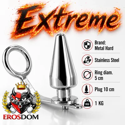 Cock ring Anello pene 50 mm con plug anale XXL in acciaio pesante 1 kg BDSM