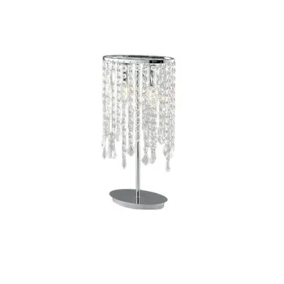 Lampada da tavolo elegante con pendenti in cristallo cromato e trasparente, 2 luci E14, 25.5x44.5cm