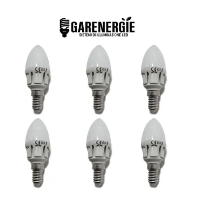 kit 6pz lampadina oliva candela 6w led bianco caldo 3000k