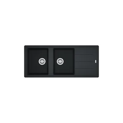 PRONTA CONSEGNA - Franke: Lavello due vasche con gocciolatoio Boston BFG 621 114.0276.591 finitura fragranite nero da 116x50 cm