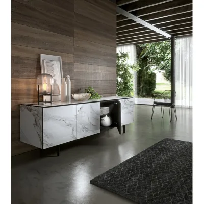 Ozzio Madia Armor art. X306 con basamento in metallo e ante in ceramica da L.162 cm e H.72 cm - 3 ante