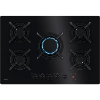 AEG Piano cottura a gas FlameLight HKB 75453 NB finitura vetro nero da 74 cm