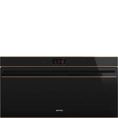 Smeg S Forno compatto pirolitico termoventilato SFPR9604TNR finitura vetro nero e rame da 90 cm