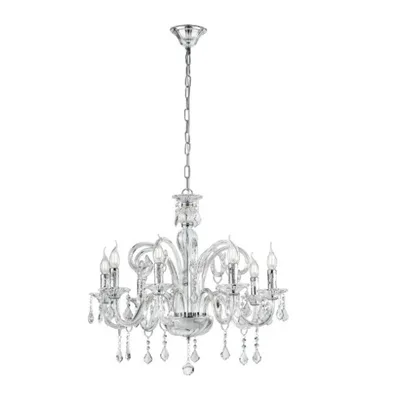 Lampadario a sospensione in vetro e pendenti in cristallo, 8 luci E14, 70x135cm