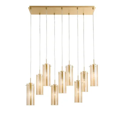 Lampadario a sospensione oro in vetro, 9 diffusori, stile contemporaneo, 150x90cm