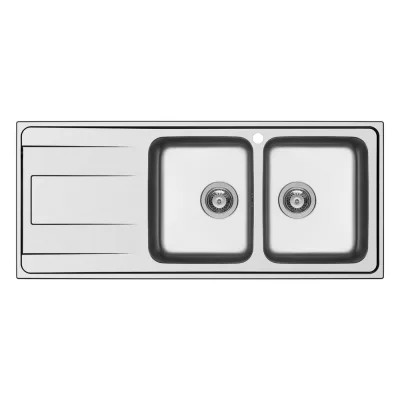 Schock Lavello due vasche con gocciolatoio a sinistra WAVE D200 WAVD200DX finitura inox spazzolato da 116x50 cm