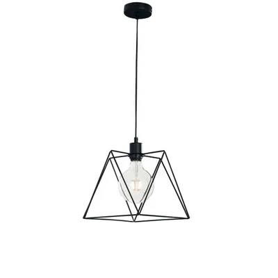 Lampadario a sospensione in metallo poligonale nero opaco, 1 luce E27, 25x130cm