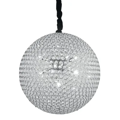 Lampadario a sospensione sferico in metallo e cristalli K9 cromato, 9 luci G9, 50x120cm