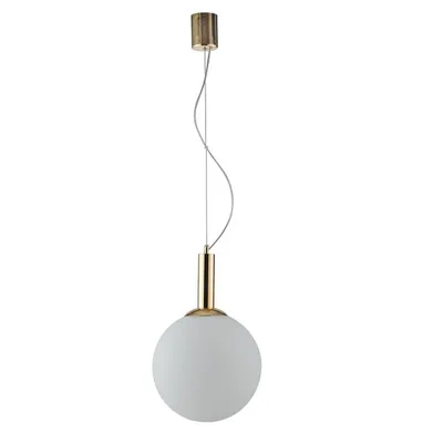 Lampadario a sospensione luxury in metallo oro e vetro soffiato bianco, luce singola, 30x160cm