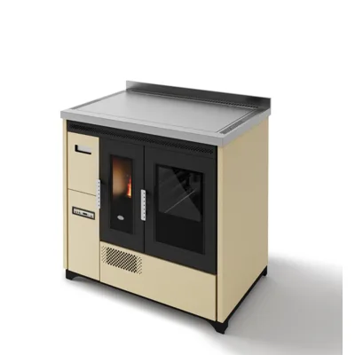 Eva Calòr Cucina a pellet ventilata con piano in acciaio ENRICA 901669400 finitura avorio