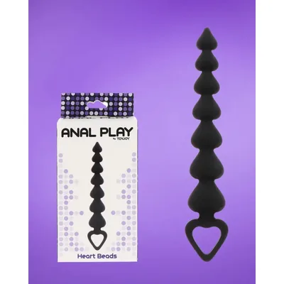 Stimolatore anale Progressivo a cuore nero 21,5 cm a cuori perle anali silicone