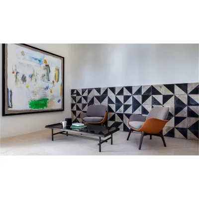 Poltrona Frau Tavolino Pierre con struttura in acciaio e piano in marmo da 150x60 cm