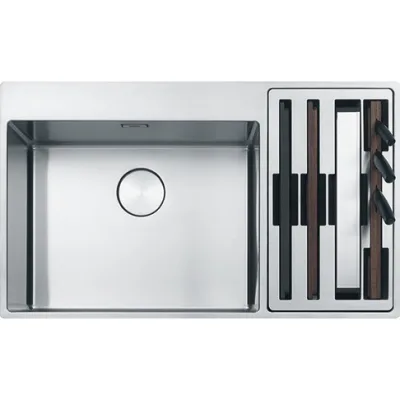 Franke: Lavello una vasca con vano accessorio a destra Box Center BWX 220-54-27 127.0538.259 finitura inox satinato da 86x51 cm