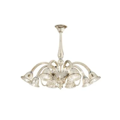Lampadario elegante in vetro champagne, 8 luci E14, 93x73cm