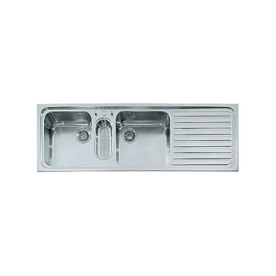 Alpes Lavello semifilo a due vasche F 5159/2V1B1S con bacinella e gocciolatoio a destra in acciaio inox da 159x51 cm