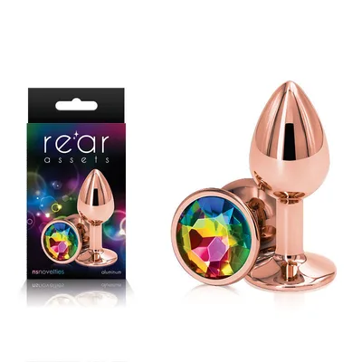 Plug anale piccolo alluminio rose gold base gioiello multicolore Rear Assets Small