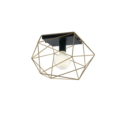 Plafoniera geometrica in metallo nero e oro, lampadina E27, 40.5x26.5cm