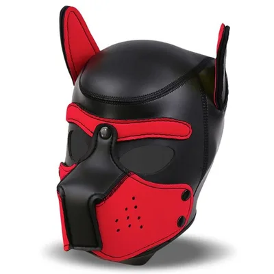 INTOYOU Hound Dog Hood Maschera BDSM Neoprene Museruola Removibile Nero Rosso