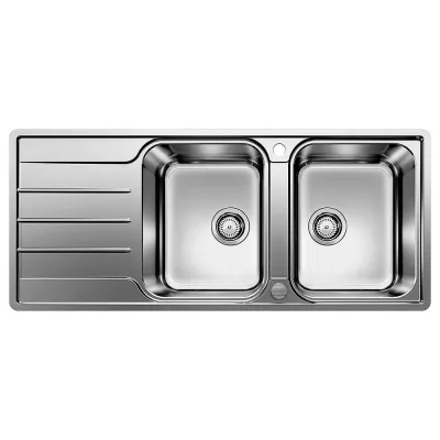 Blanco Lavello due vasche con gocciolatoio LEMIS 8 S-IF 1523037 in acciaio inox da 116x50 cm - Sopratop/Filotop