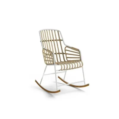 Horm Sedia a dondolo Raphia Rocking art. CM8733 con struttura in metallo e seduta in rattan - Con braccioli