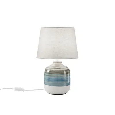 Lume in ceramica grigia e azzurra, paralume in tessuto, 1 luce E27, 25x39cm