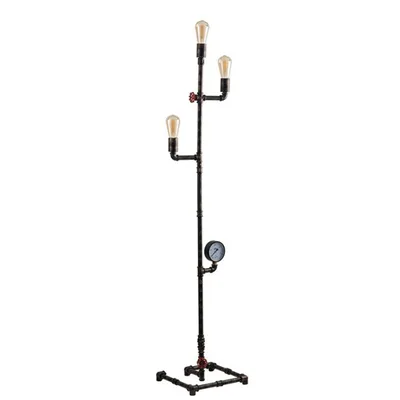 Piantana stile industrial ruggine in metallo invecchiato, 3 luci E27, 31x159cm