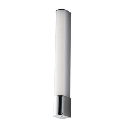 Applique LED bianca e cromo in alluminio e policarbonato 8w 1000lm 4000k ip44 con presa schuko 5,9x49,2x6,6cm