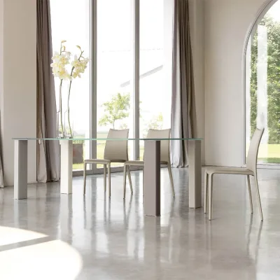 X.ABITAre Tavolo fisso Romolo art. S64 con gambe a scelta e piano in cristallo da 200x100 cm - 6 Gambe
