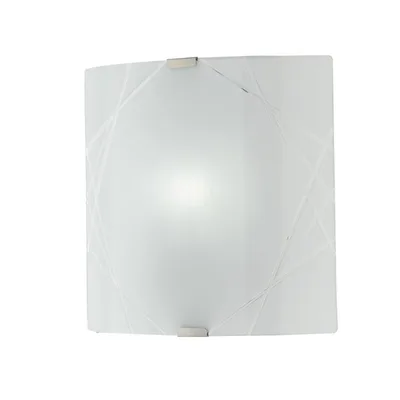 Applique in vetro bianco satinato, decorazioni ad incisione, 1 luce E27, 26x26cm