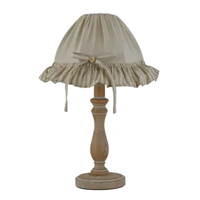 Lampada da tavolo in legno naturale e paralume in tessuto sabbia 1Xe14 22X41Cm