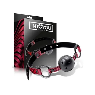 INTO YOU Diamond Ball Gag Morso BDSM Palla Traspirante Regolabile Nero Rosso