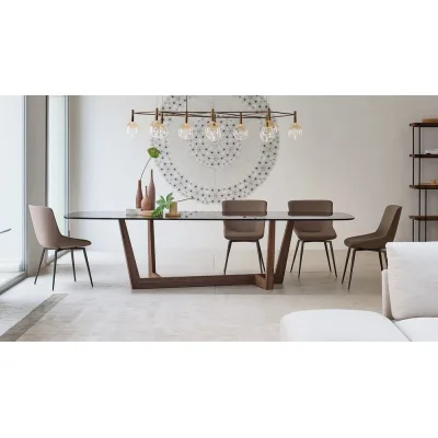 Bonaldo Tavolo fisso Art Wood con struttura in legno e piano in cristallo da 360x140 cm